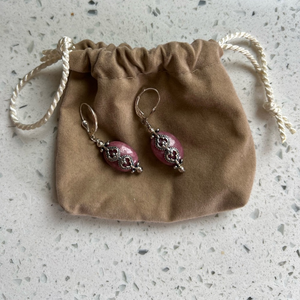 Vintage Pink Stone and Sterling Silver Earrings - Picture 3 of 9